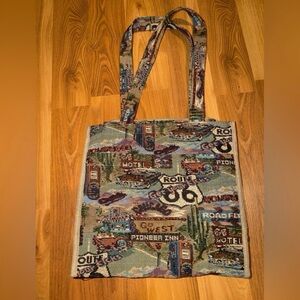 Vintage Route 66 Tapestry Tote Bag in Multi-Color